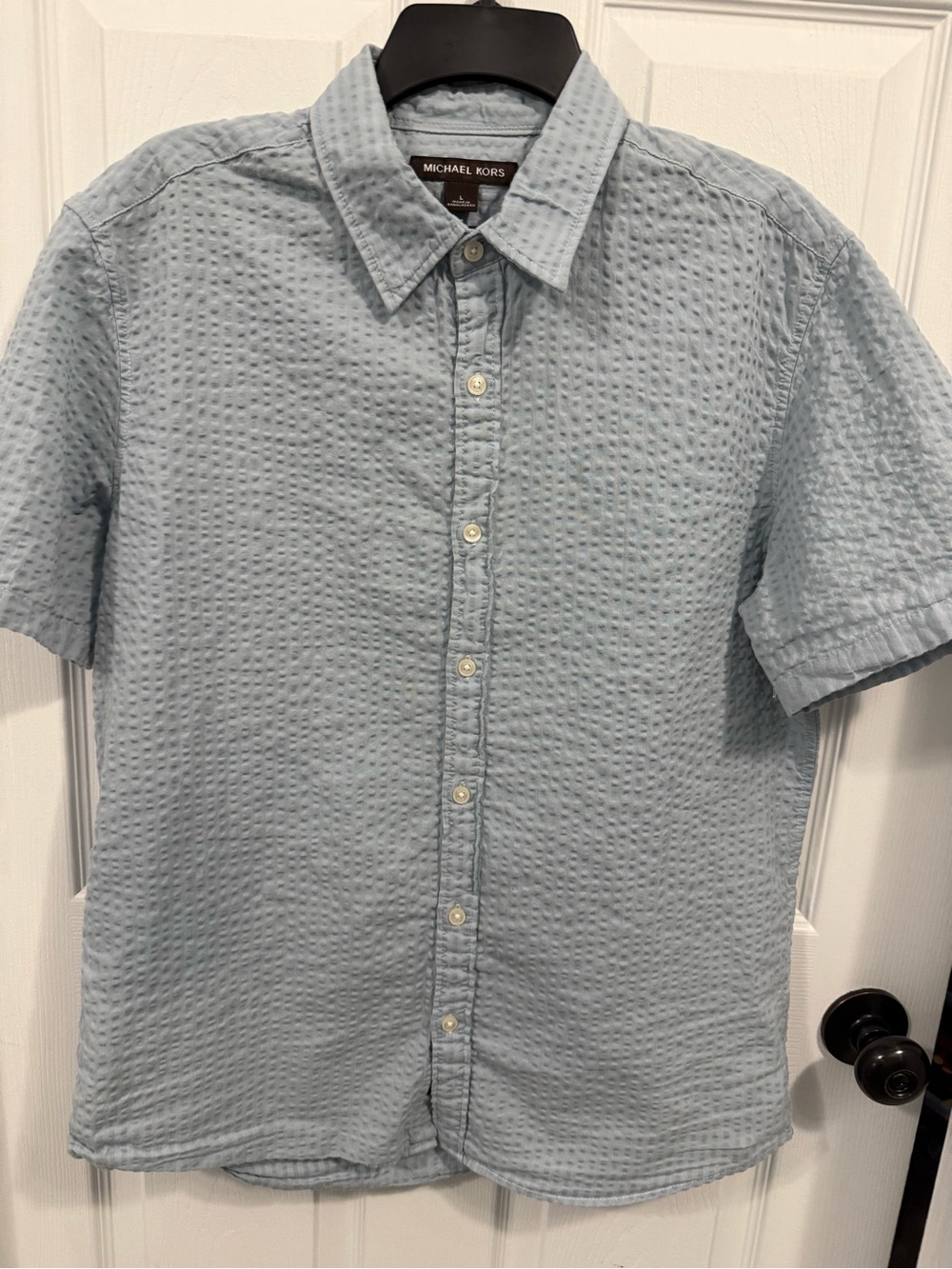 Michael Kors Pale Blue Textured Short-Sleeve Button-Down Shirt